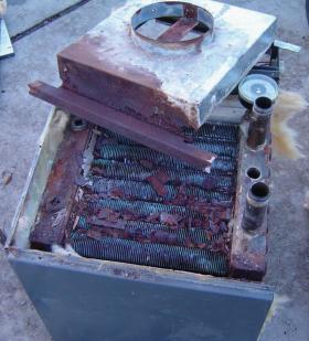 An image of a boiler heat exchanger.