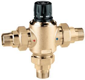An image of a a 3-way mixing thermostatic mixing valve.
