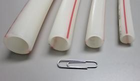 A sample of PEX tubing in sizes of 3/8”, 1/2”, 5/8” and 3/4”.