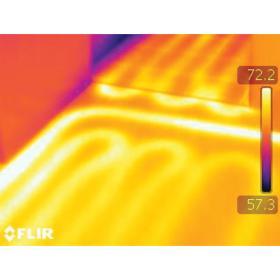 An image of a thermographic image of a heated floor slab with tubing embedded about 2 inches below its surface.