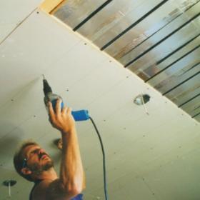 An image of a radiant ceiling panel during installation.