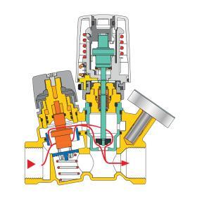 A diagram of a spring-loaded valve cartridge in the downstream chamber.
