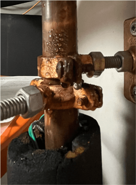A lack of insulation on chilled water piping